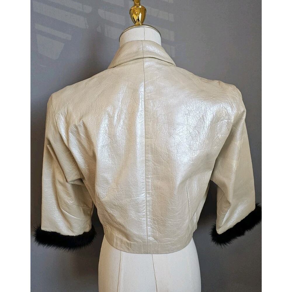 Vintage d’Vara Los Angeles Cropped Cream Leather Jacket Mink Fur Trim 1950s–60s - Picture 5 of 8